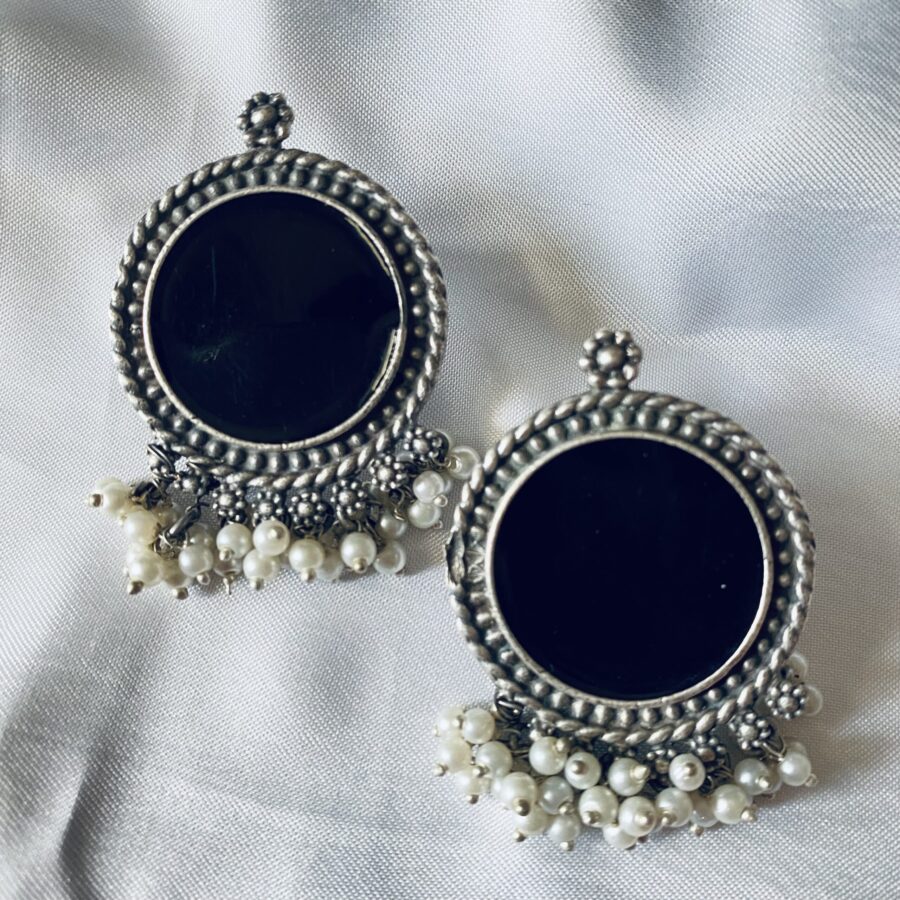 Big Round Studs In Black Meenakari