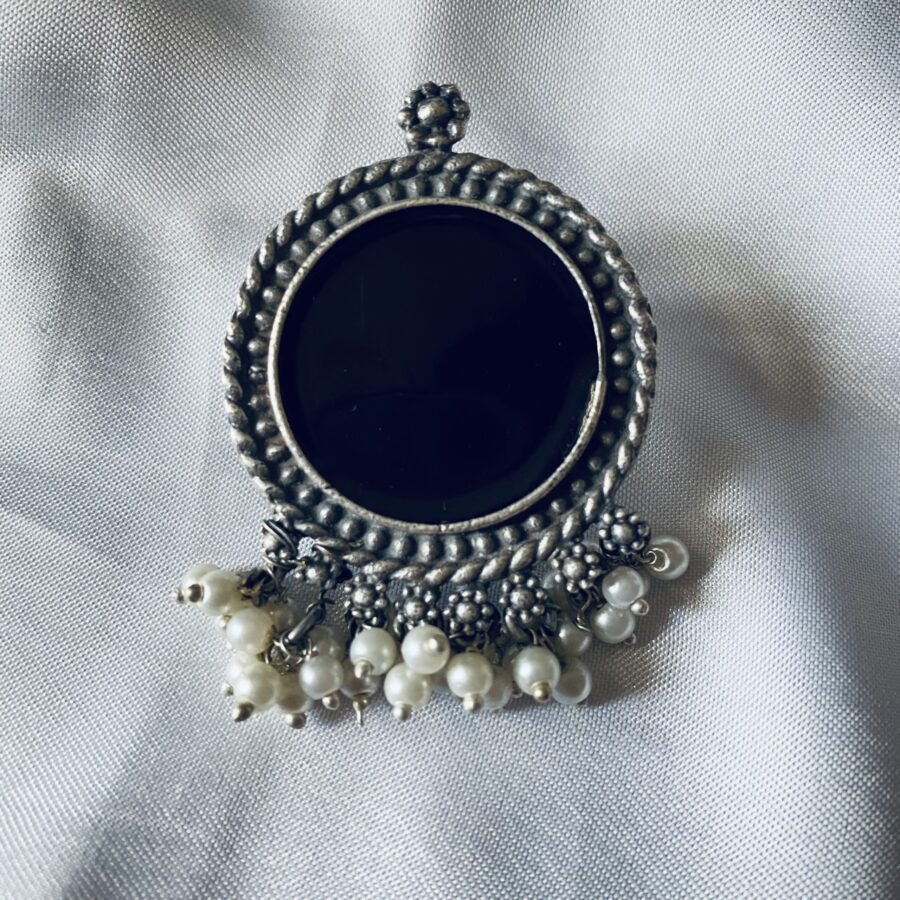 Big Round Studs In Black Meenakari