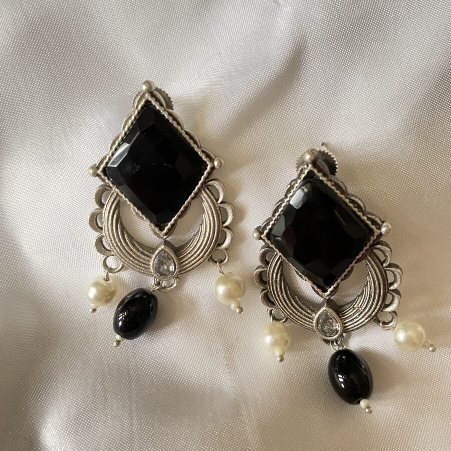 Buy Stylesh Traditional Oxidized Silver Exclusive Design Black Stone Big Studs  Earrings For Women And Girls Online at Low Prices in India  Paytmmallcom