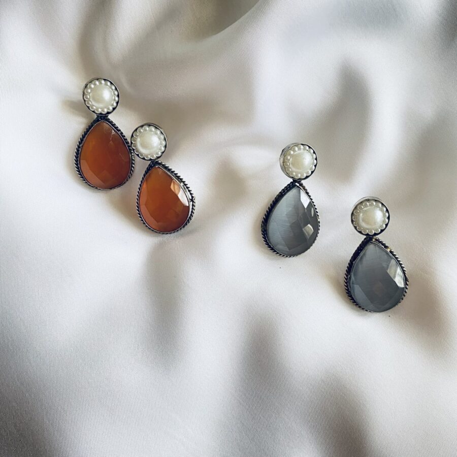 Big Drop Earrings with Flower Textured Pearl Big Drop Earrings with Flower Textured Pearl