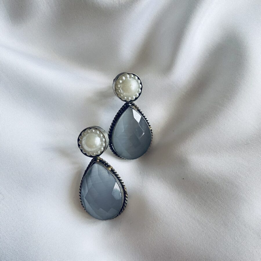 Big Drop Earrings with Flower Textured Pearl Big Drop Earrings with Flower Textured Pearl