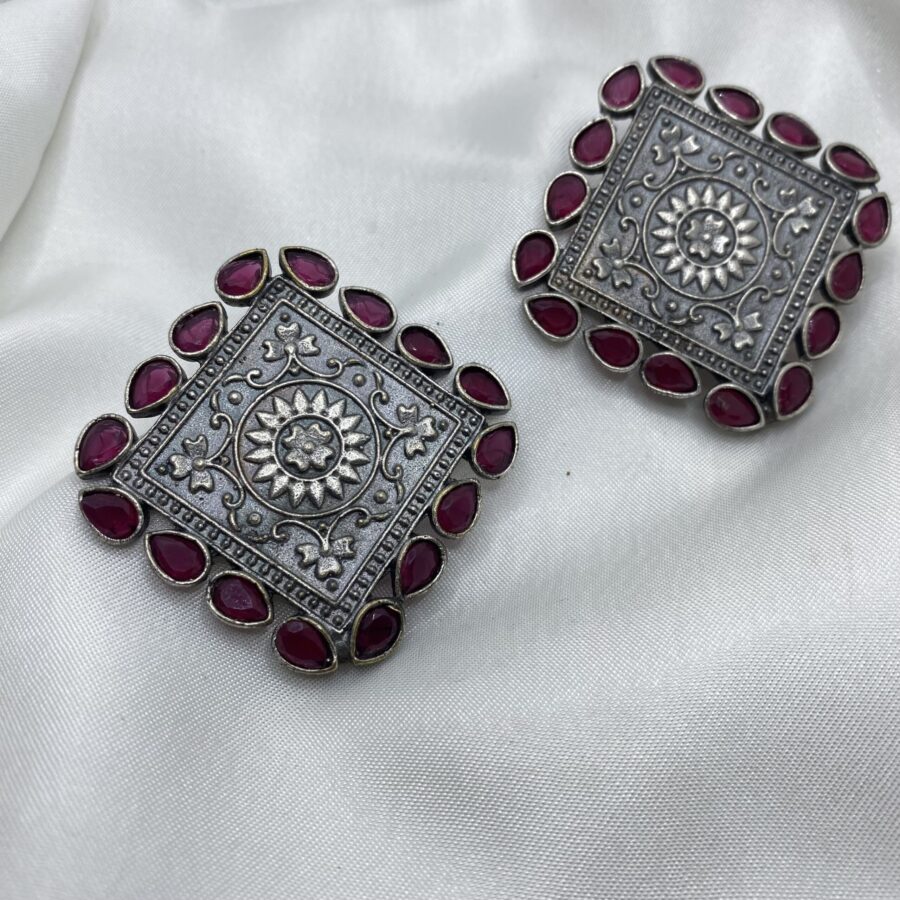 Square Shape Maroon Stone Studs Square Shape Maroon Stone Studs