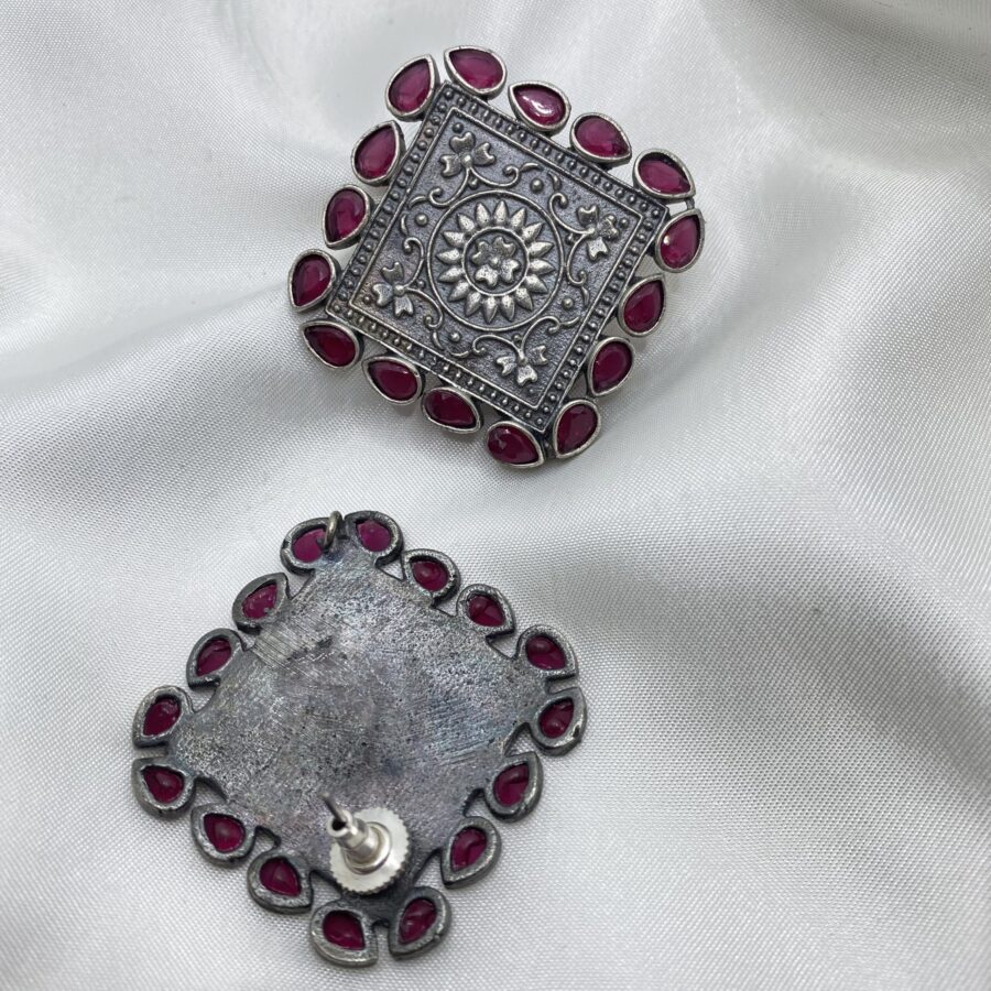 Square Shape Maroon Stone Studs Square Shape Maroon Stone Studs