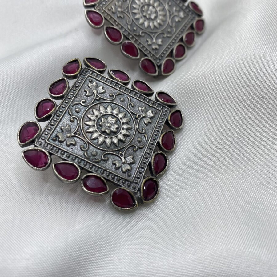 Square Shape Maroon Stone Studs Square Shape Maroon Stone Studs