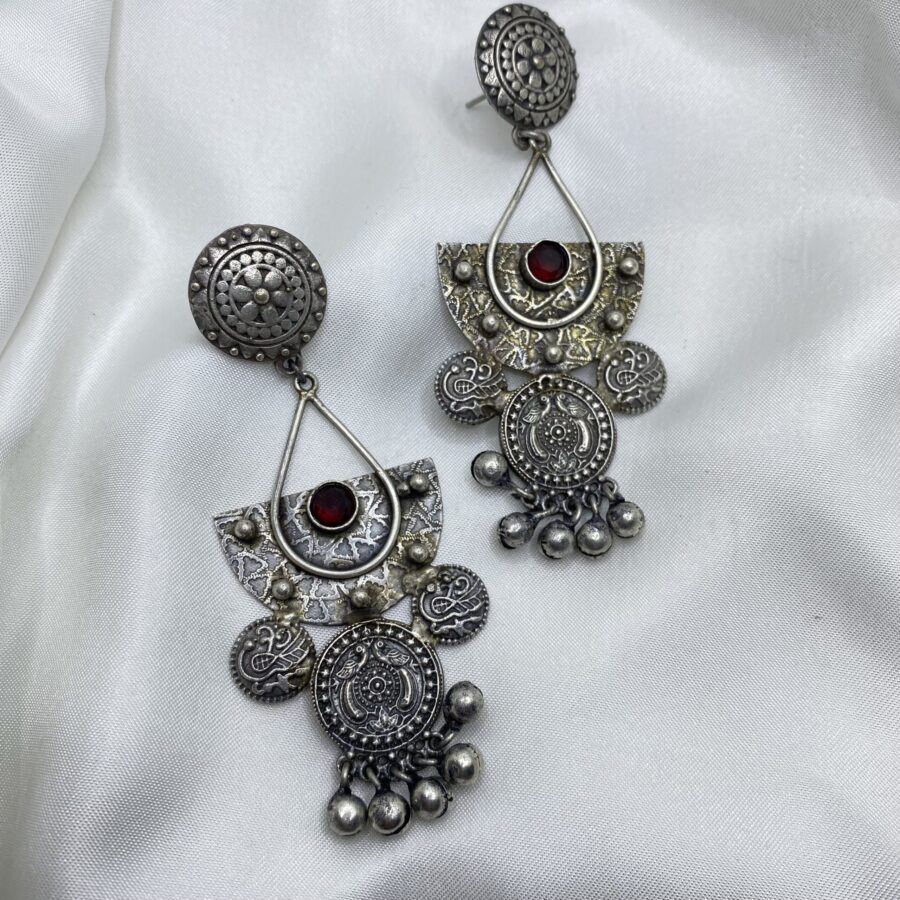 Maroon Stone Statement Earrings
