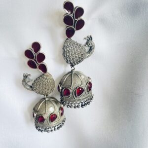 Dancing Peacock Jhumki In Maroon