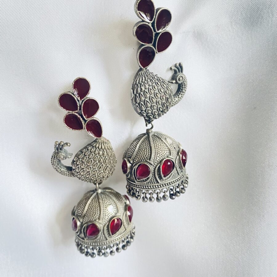 Dancing Peacock Jhumki In Maroon Dancing Peacock Jhumki In Maroon