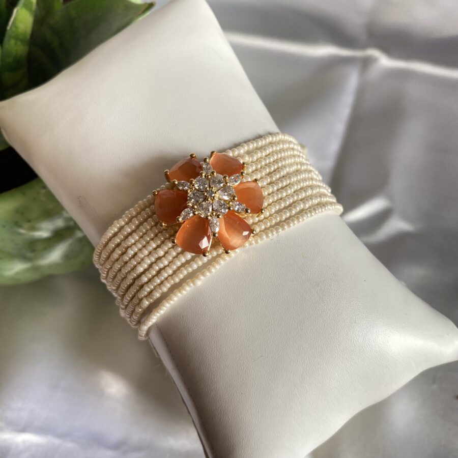 Peach Stone Bracelet With Pearl Peach Stone Bracelet With Pearl