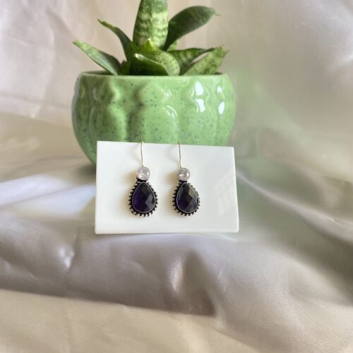 Round Stone Purple Drop Earrings