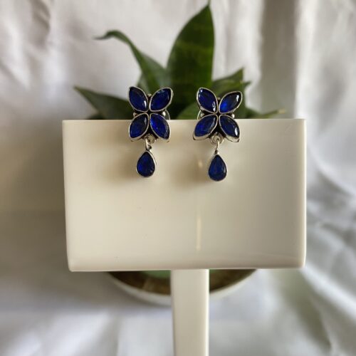 Navy Blue Stone Butterfly Earrings