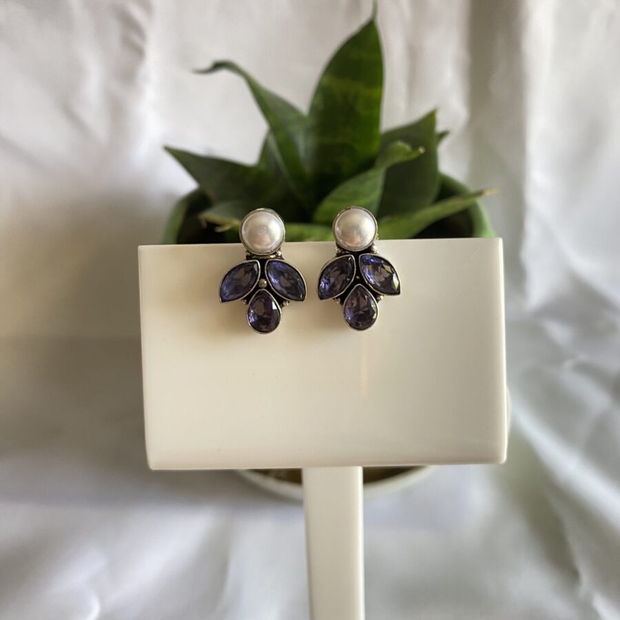 Triple Leaf With Pearl Earrings