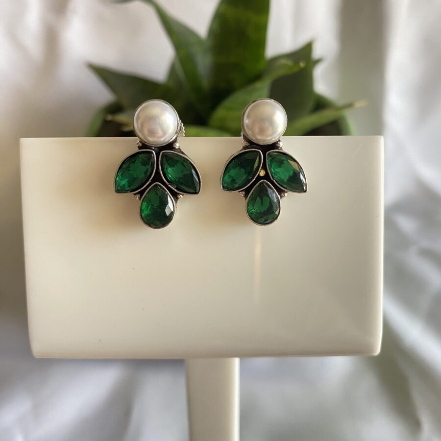 Triple Leaf With Pearl Earrings
