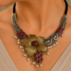 Dual Tone Floral Hasli Necklace Set with Jharokha Earrings