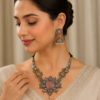 Dual Tone Oxidised Hasli Necklace Set with Elephant Jhumkas